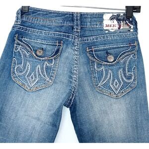 MEK Buckle Jhansi Capri Jeans 26 White  Stitch Embellished Pockets